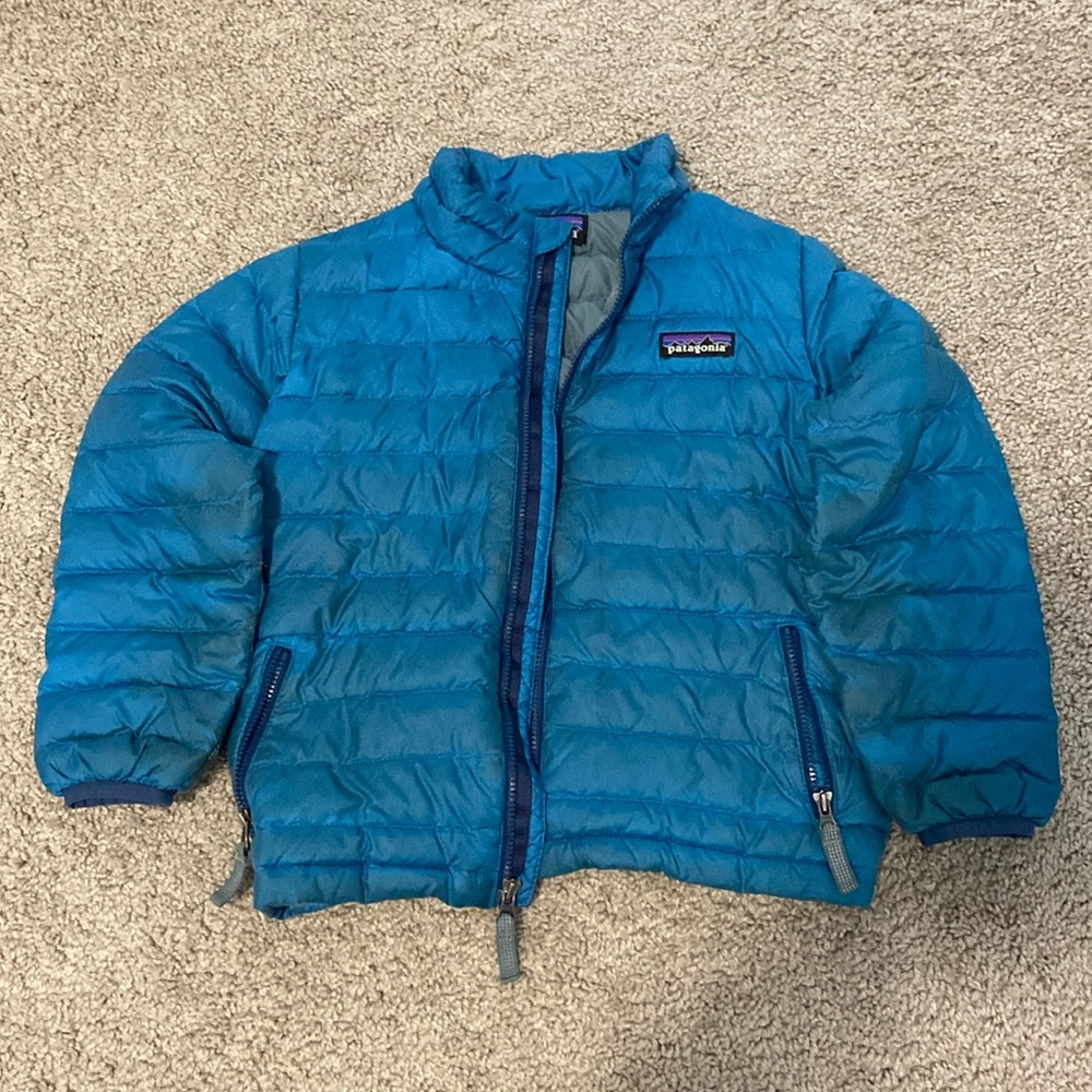 Patagonia down sweater jacket - size 5t - blue/green - play condition